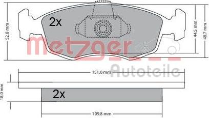 Metzger 1170249 - Тормозные колодки, дисковые, комплект unicars.by