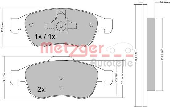 Metzger 1170265 - Тормозные колодки, дисковые, комплект unicars.by