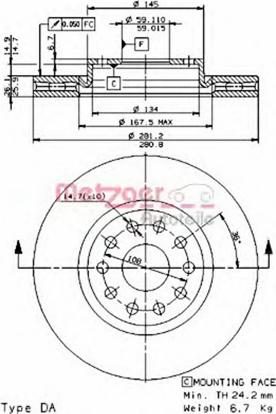 Metzger 24590 E - Тормозной диск unicars.by