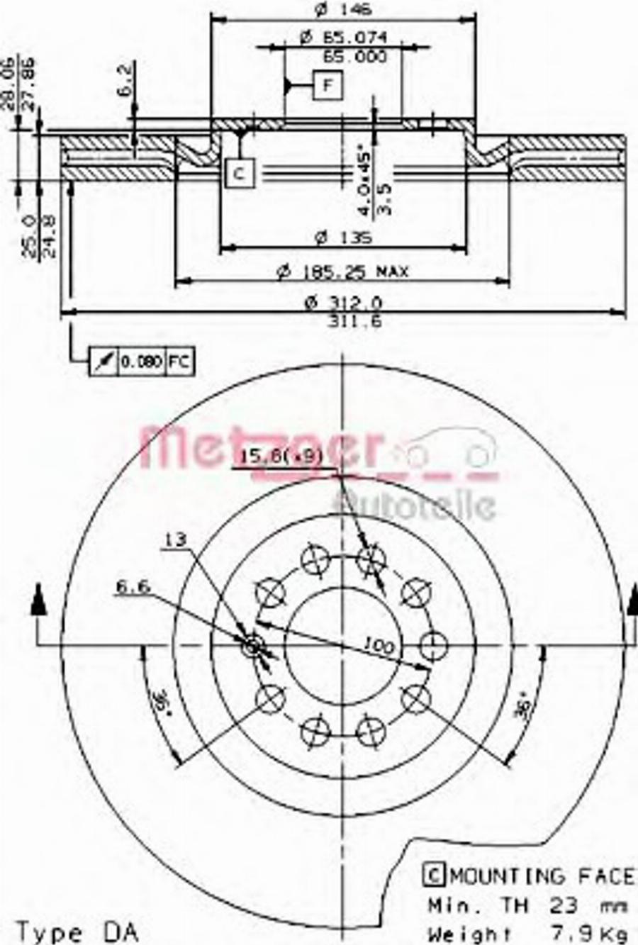 Metzger 22015V - Тормозной диск unicars.by