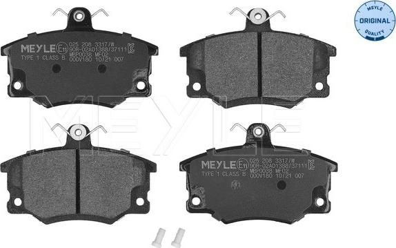 Meyle 025 208 3317/W - Тормозные колодки, дисковые, комплект unicars.by