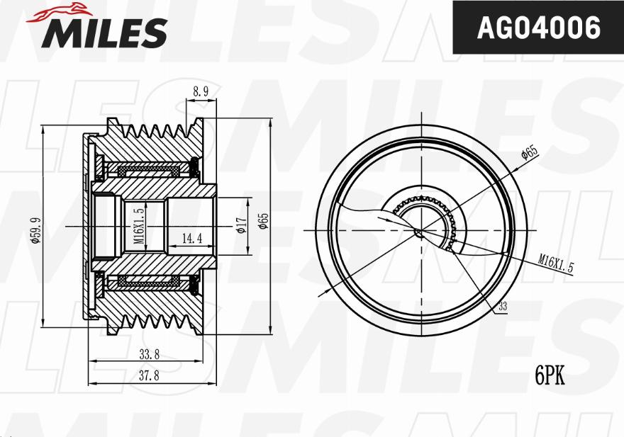 Miles AG04006 - Шкив генератора, муфта unicars.by