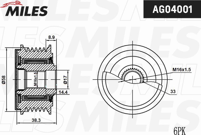 Miles AG04001 - Шкив генератора, муфта unicars.by