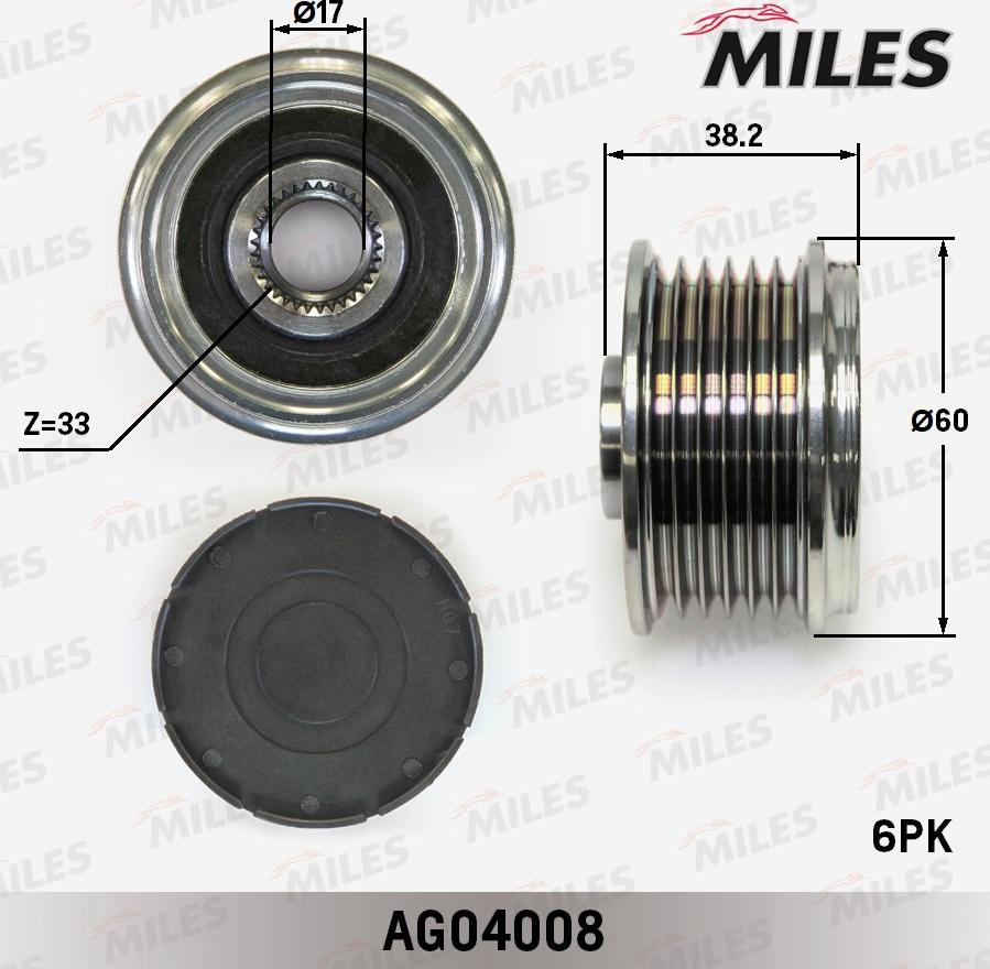 Miles AG04008 - Шкив генератора, муфта unicars.by