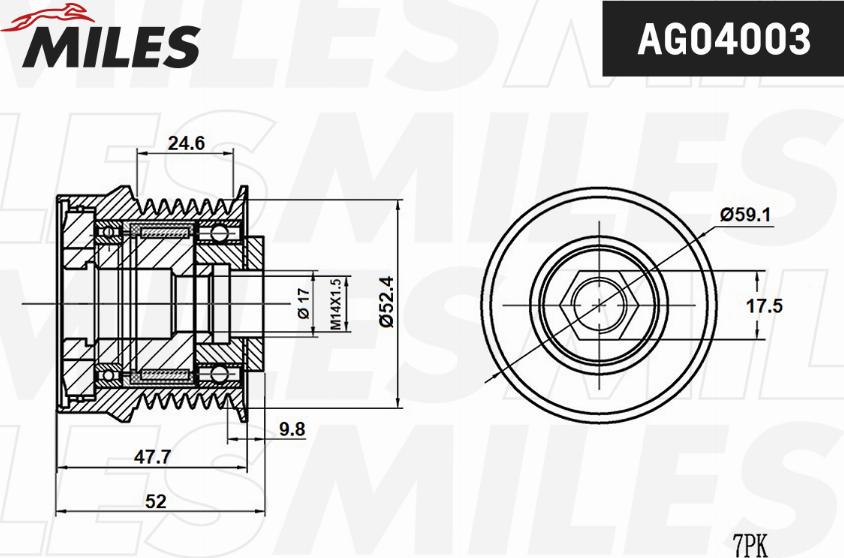 Miles AG04003 - Шкив генератора, муфта unicars.by