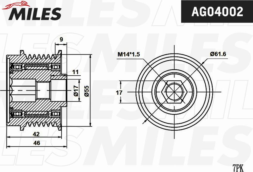 Miles AG04002 - Шкив генератора, муфта unicars.by