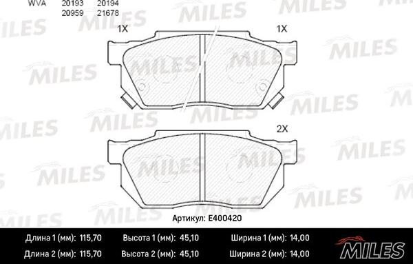 Miles E400420 - Тормозные колодки, дисковые, комплект unicars.by