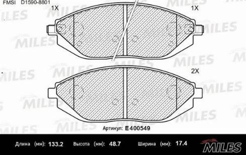 Miles E400549 - Тормозные колодки, дисковые, комплект unicars.by