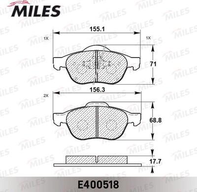 Miles E400518 - Тормозные колодки, дисковые, комплект unicars.by