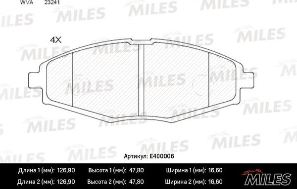 Miles E400006 - Тормозные колодки, дисковые, комплект unicars.by