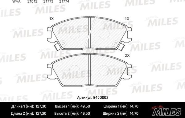 Miles E400003 - Тормозные колодки, дисковые, комплект unicars.by