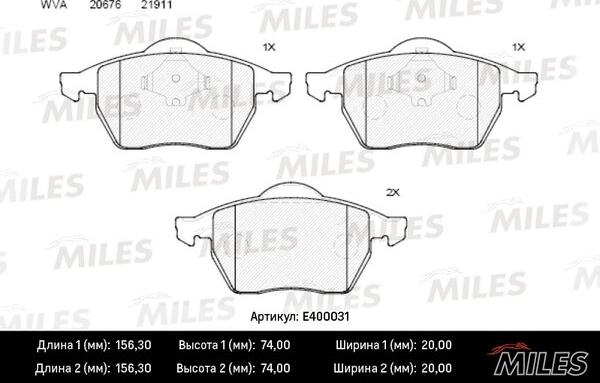 Miles E400031 - Тормозные колодки, дисковые, комплект unicars.by