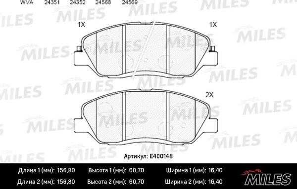 Miles E400148 - Тормозные колодки, дисковые, комплект unicars.by