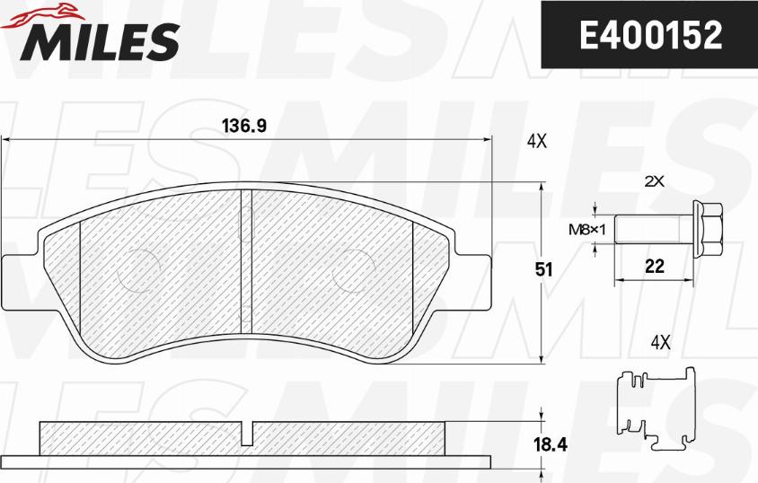 Miles E400152 - Тормозные колодки, дисковые, комплект unicars.by