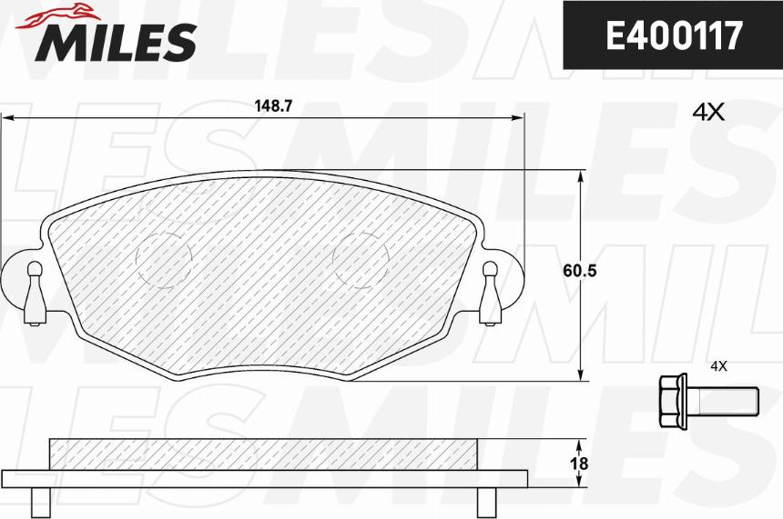 Miles E400117 - Тормозные колодки, дисковые, комплект unicars.by