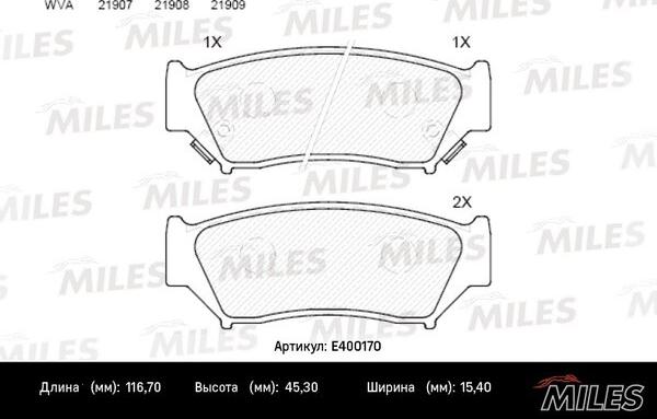 Miles E400170 - Тормозные колодки, дисковые, комплект unicars.by