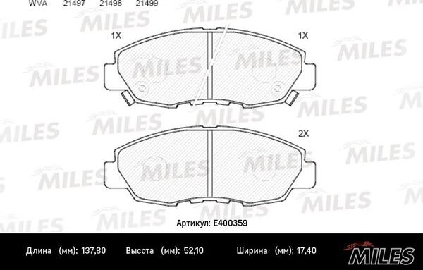 Miles E400359 - Тормозные колодки, дисковые, комплект unicars.by