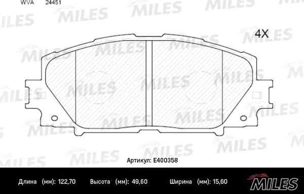 Miles E400358 - Тормозные колодки, дисковые, комплект unicars.by