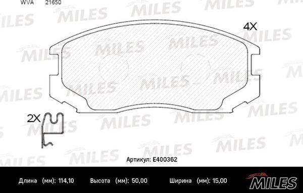 Miles E400362 - Тормозные колодки, дисковые, комплект unicars.by