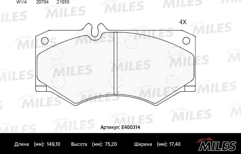 Miles E400314 - Тормозные колодки, дисковые, комплект unicars.by