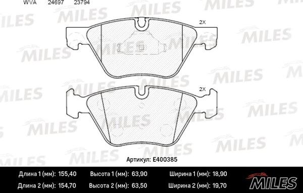 Miles E400385 - Тормозные колодки, дисковые, комплект unicars.by