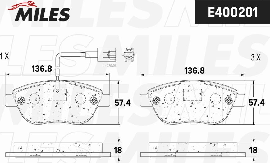 Miles E400201 - Тормозные колодки, дисковые, комплект unicars.by