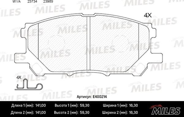 Miles E400214 - Тормозные колодки, дисковые, комплект unicars.by