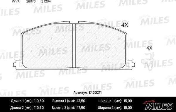 Miles E400211 - Тормозные колодки, дисковые, комплект unicars.by