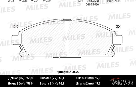 Miles E400226 - Тормозные колодки, дисковые, комплект unicars.by