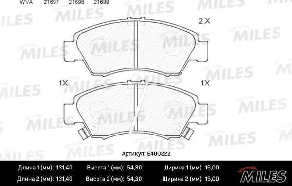 Miles E400222 - Тормозные колодки, дисковые, комплект unicars.by