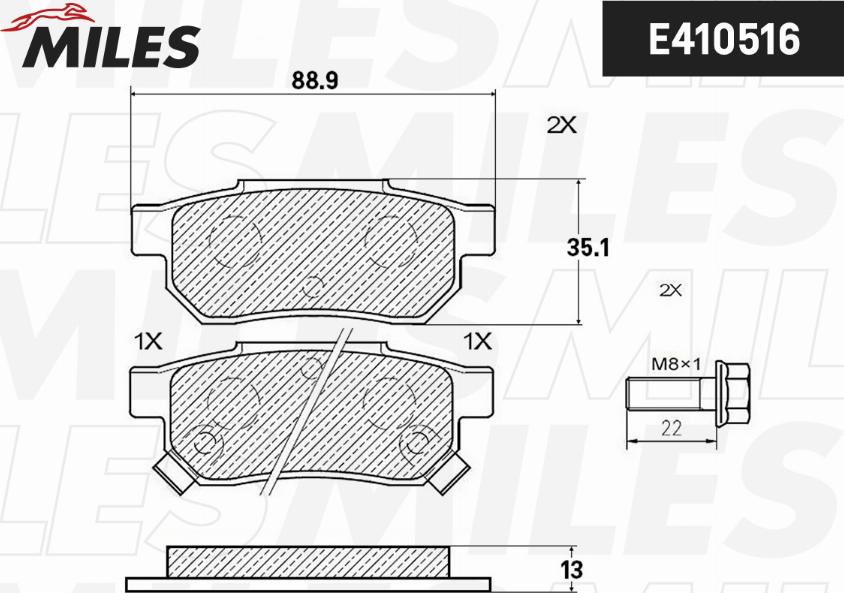 Miles E410516 - Тормозные колодки, дисковые, комплект unicars.by