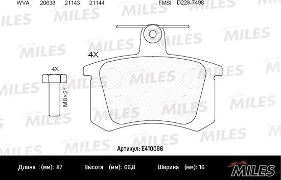 Miles E410086 - Тормозные колодки, дисковые, комплект unicars.by