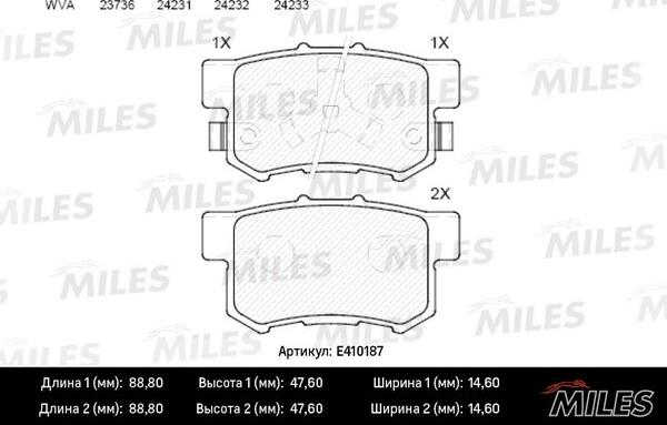 Miles E410187 - Тормозные колодки, дисковые, комплект unicars.by