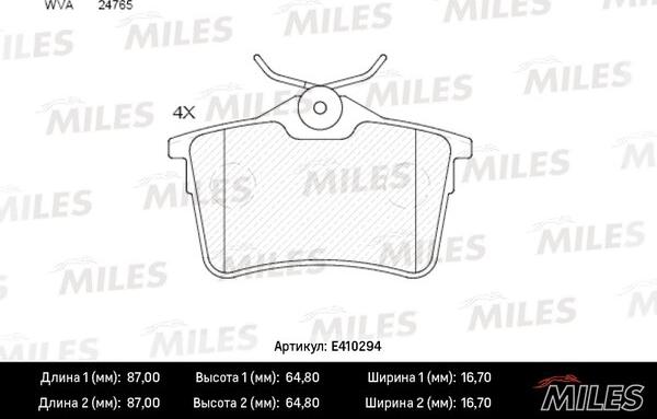 Miles E410294 - Тормозные колодки, дисковые, комплект unicars.by