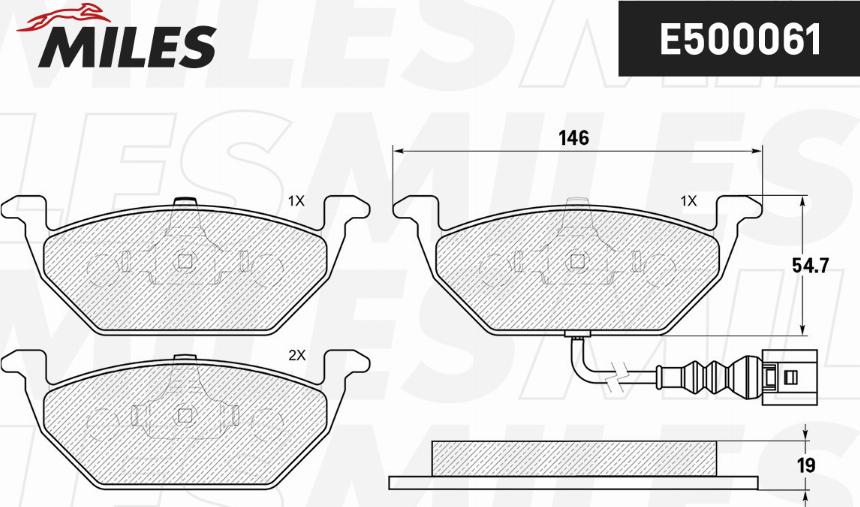 Miles E500061 - Тормозные колодки, дисковые, комплект unicars.by