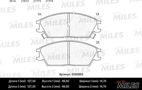 Miles E500003 - Тормозные колодки, дисковые, комплект unicars.by