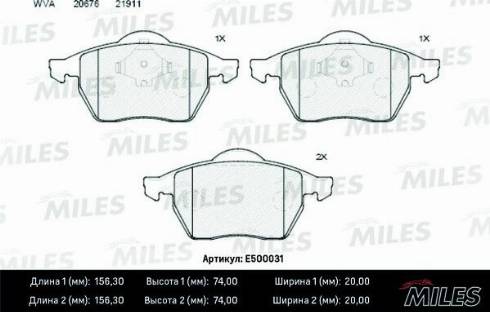 Miles E500031 - Тормозные колодки, дисковые, комплект unicars.by