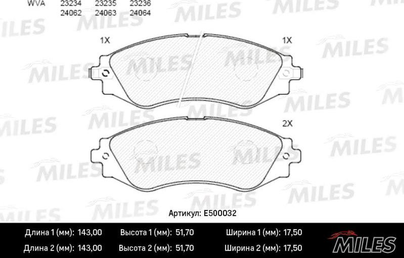 Miles E500032 - Тормозные колодки, дисковые, комплект unicars.by