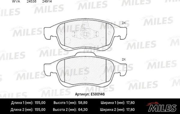 Miles E500146 - Тормозные колодки, дисковые, комплект unicars.by