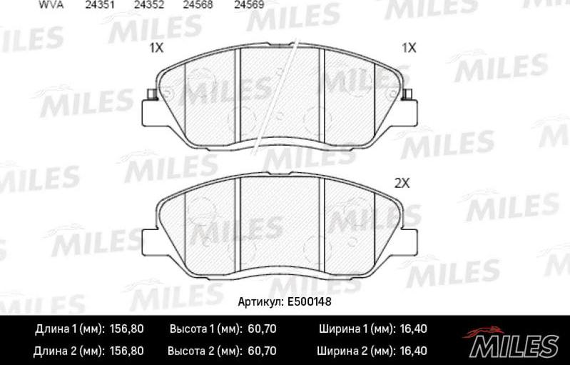 Miles E500148 - Тормозные колодки, дисковые, комплект unicars.by