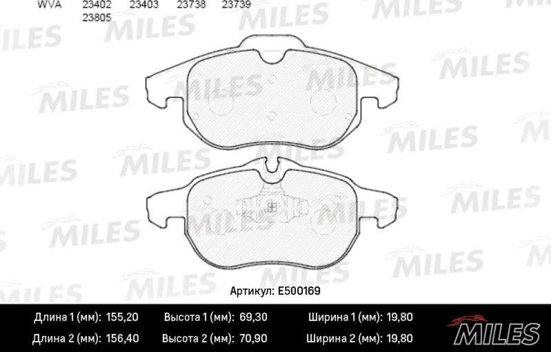 Miles E500169 - Тормозные колодки, дисковые, комплект unicars.by