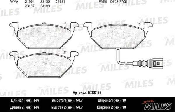 Miles E500132 - Тормозные колодки, дисковые, комплект unicars.by