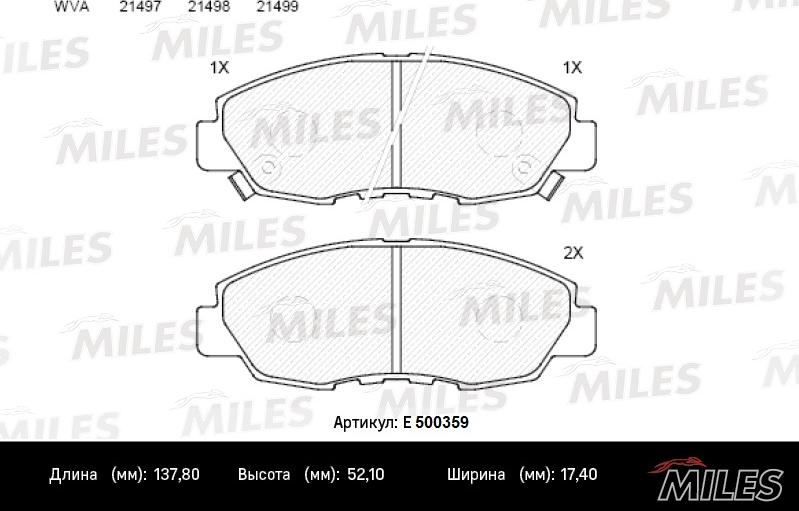 Miles E500359 - Тормозные колодки, дисковые, комплект unicars.by