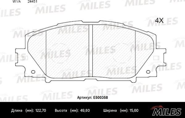 Miles E500358 - Тормозные колодки, дисковые, комплект unicars.by