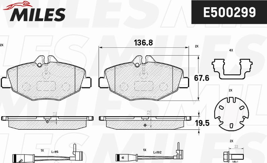 Miles E500299 - Тормозные колодки, дисковые, комплект unicars.by