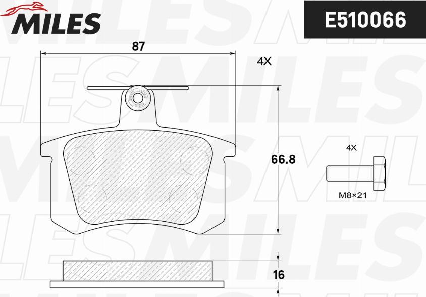 Miles E510066 - Тормозные колодки, дисковые, комплект unicars.by