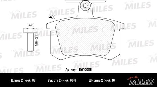 Miles E510086 - Тормозные колодки, дисковые, комплект unicars.by