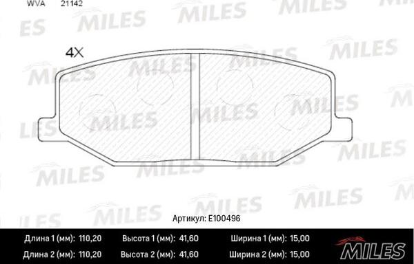 Miles E100496 - Тормозные колодки, дисковые, комплект unicars.by