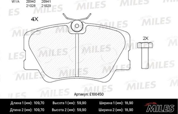 Miles E100450 - Тормозные колодки, дисковые, комплект unicars.by