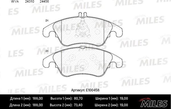 Miles E100458 - Тормозные колодки, дисковые, комплект unicars.by